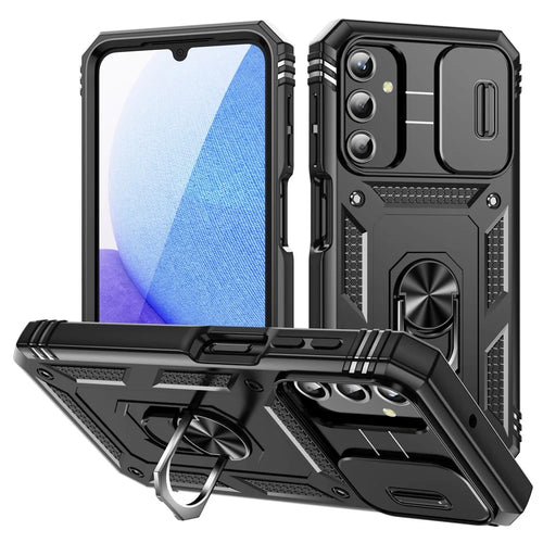 For Samsung Galaxy A25 5G (Global) (161.0 X 76.5 X 8.3mm) Case Sliding Camera Cover Anti-Drop PC+TPU Phone Shell - Black - 1