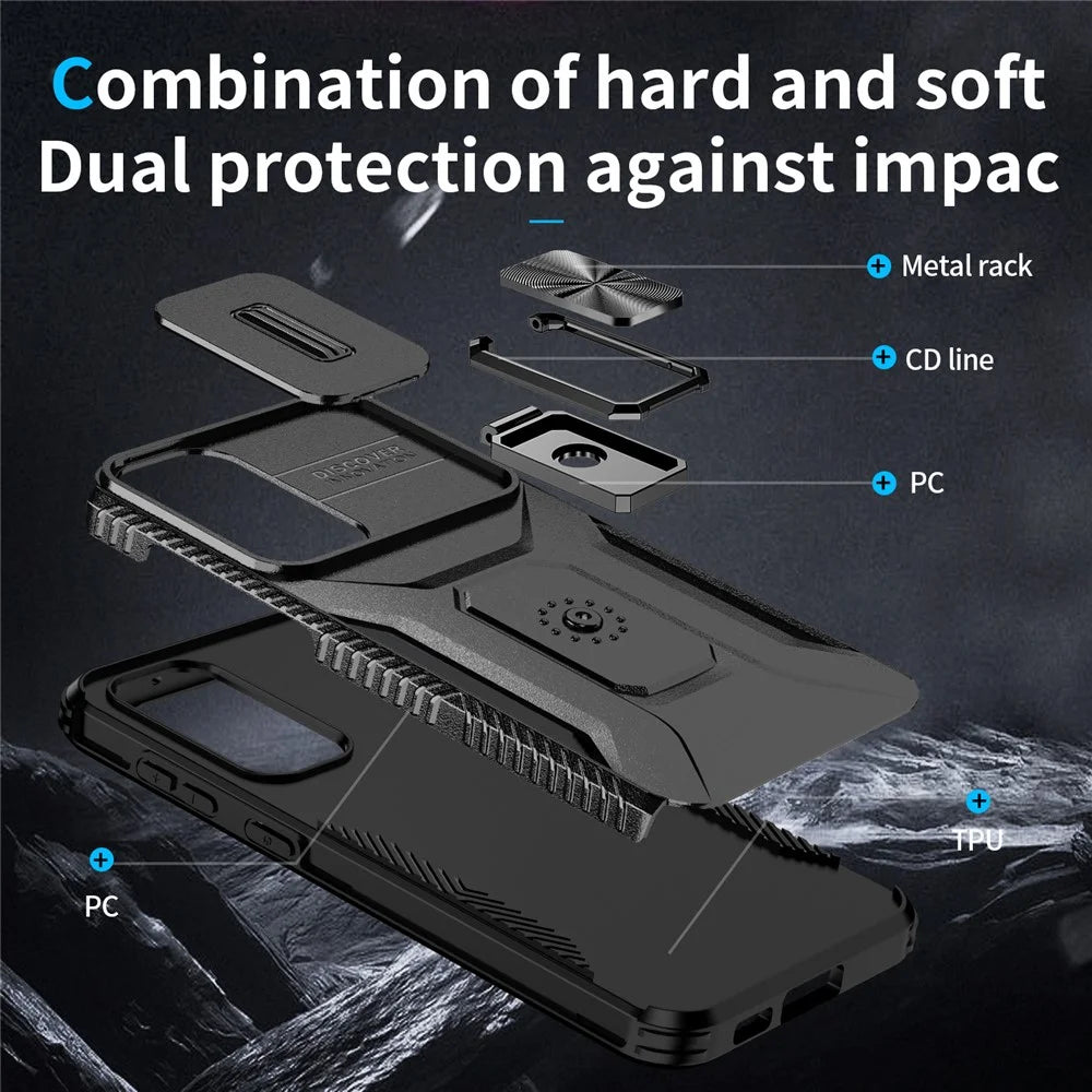 For Samsung Galaxy S23+ Case Slide Lens Lid Anti-scratch PC+TPU Phone Kickstand Cover - Black - 3