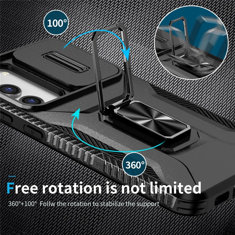 For Samsung Galaxy S23+ Case Slide Lens Lid Anti-scratch PC+TPU Phone Kickstand Cover - Black - 4