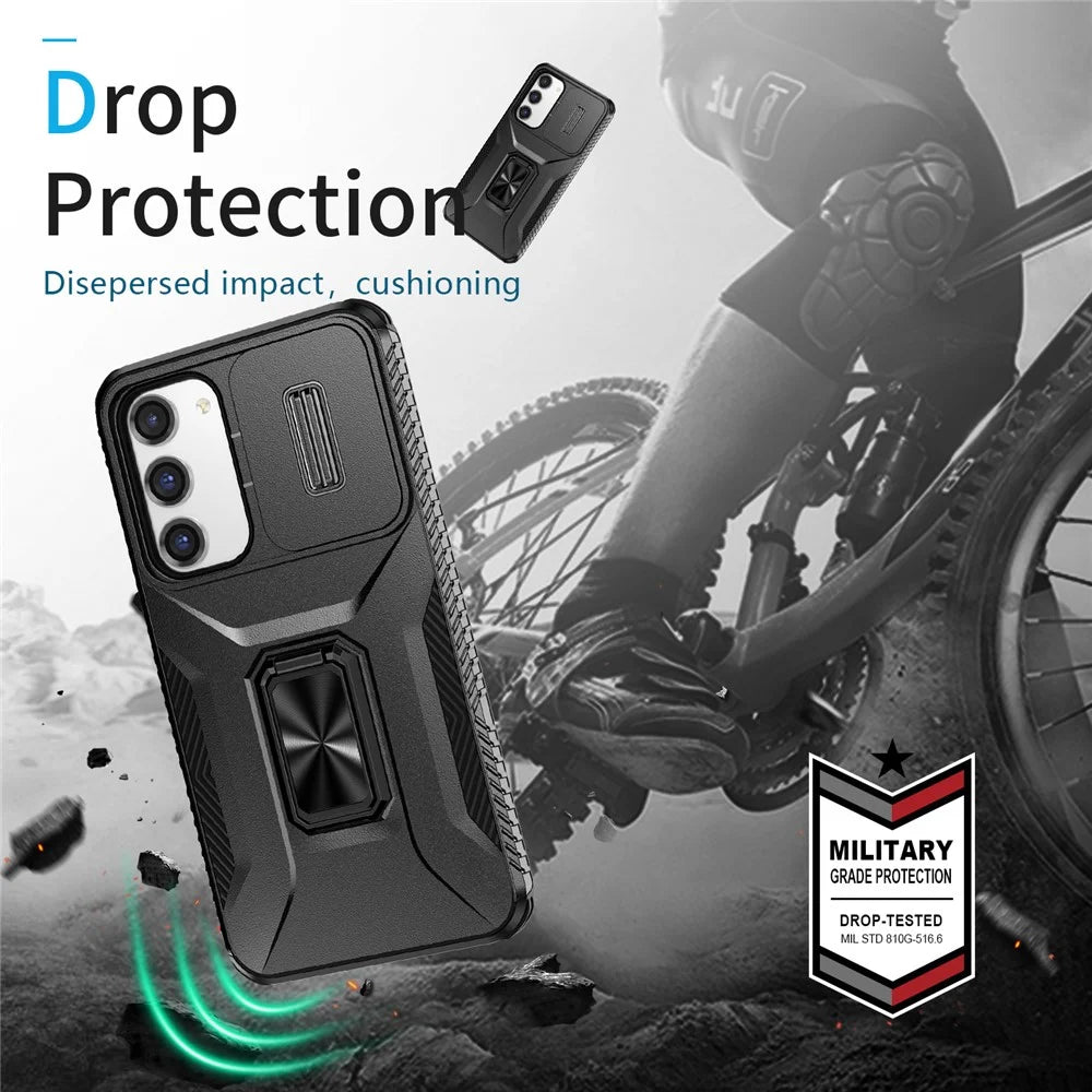 For Samsung Galaxy S23+ Case Slide Lens Lid Anti-scratch PC+TPU Phone Kickstand Cover - Black - 7