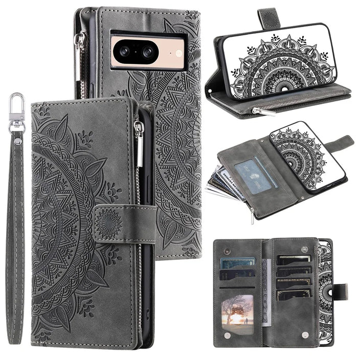 For Google Pixel 8 Case Magnetic PU Leather Wallet Phone Cover with Strap - Grey - 1
