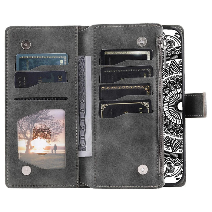 For Google Pixel 8 Case Magnetic PU Leather Wallet Phone Cover with Strap - Grey - 2