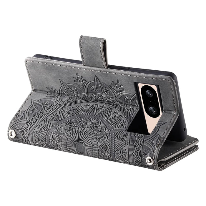 For Google Pixel 8 Case Magnetic PU Leather Wallet Phone Cover with Strap - Grey - 4