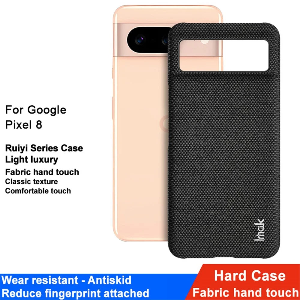 IMAK Ruiyi Series for Google Pixel 8 Case Cloth Texture Bump Proof PU Leather + PC Cell Phone Cover - Black - 2
