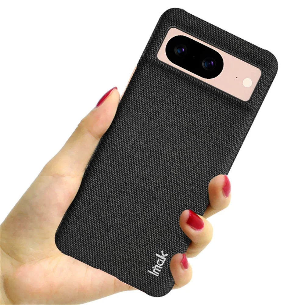 IMAK Ruiyi Series for Google Pixel 8 Case Cloth Texture Bump Proof PU Leather + PC Cell Phone Cover - Black - 3