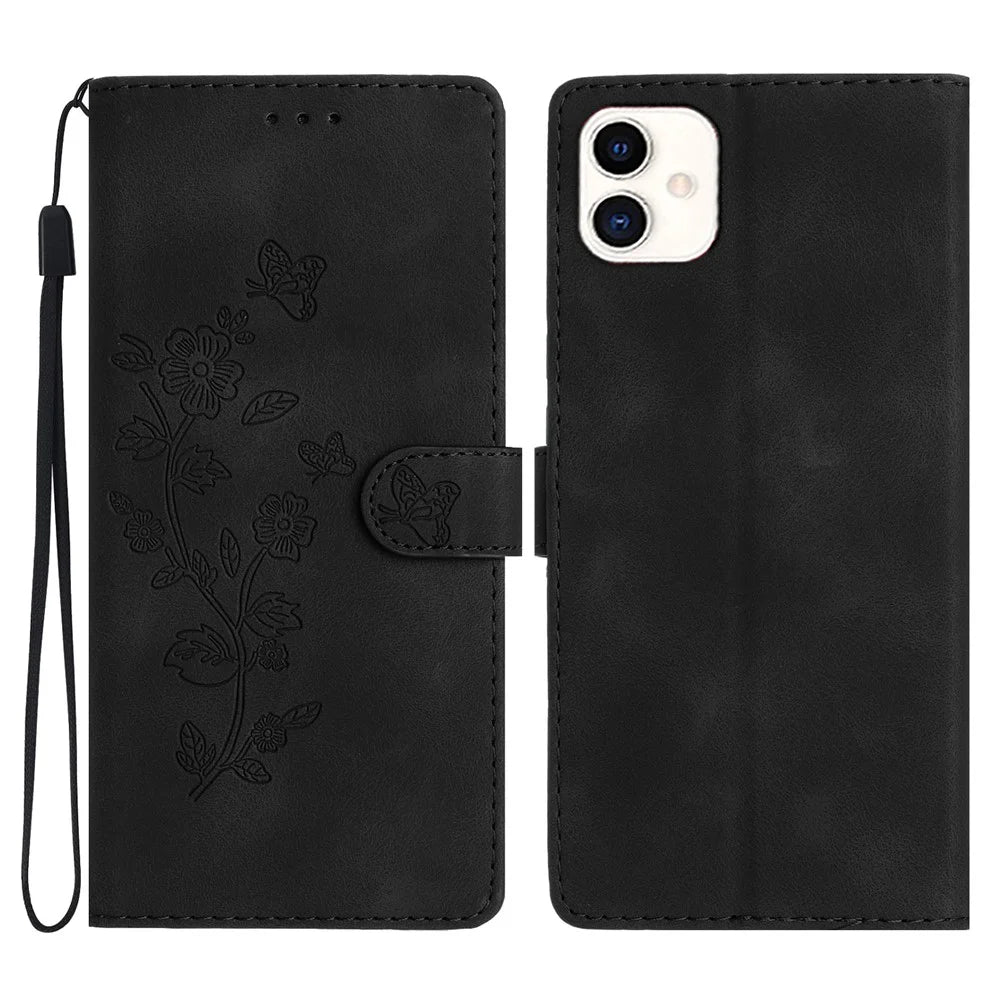 For Samsung Galaxy A05 4G Case PU Leather Stand Cover Magnetic Phone Shell Imprinted Wallet - Black - 1