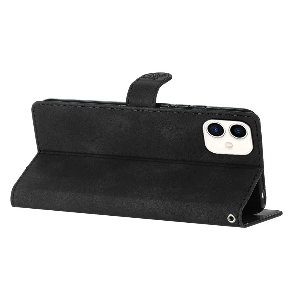 For Samsung Galaxy A05 4G Case PU Leather Stand Cover Magnetic Phone Shell Imprinted Wallet - Black - 3