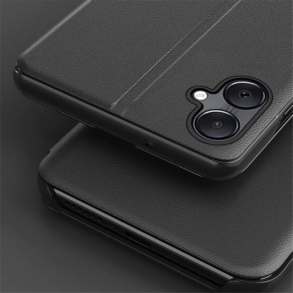 For Samsung Galaxy A05 4G Case View Window PU Leather Stand Cover - Black - 5