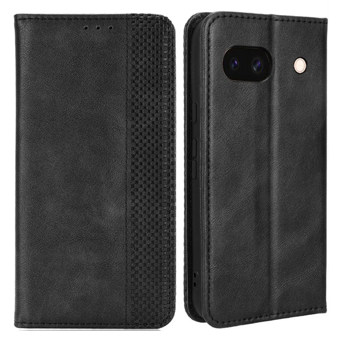 For Google Pixel 8a Phone Case Retro PU Leather Cell Phone Cover Wallet - Black - 1