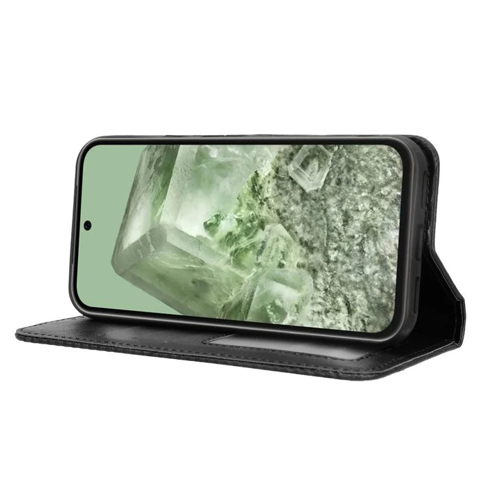 For Google Pixel 8a Phone Case Retro PU Leather Cell Phone Cover Wallet - Black - 3