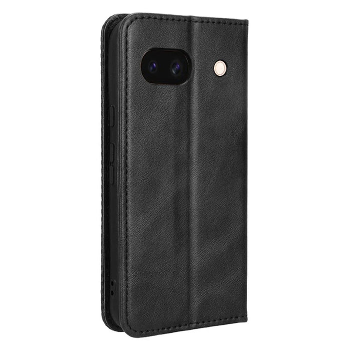 For Google Pixel 8a Phone Case Retro PU Leather Cell Phone Cover Wallet - Black - 6