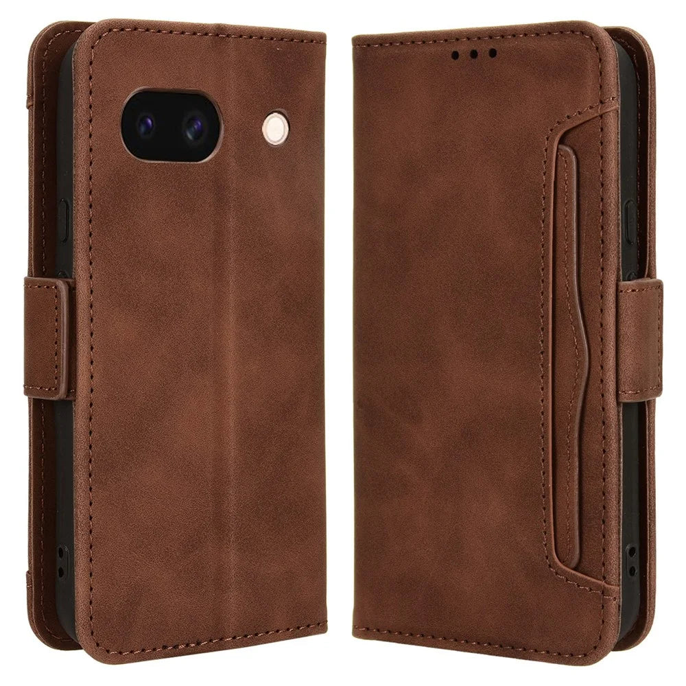 For Google Pixel 8a Slim-Fit Cover Leather Phone Case Wallet Stand Shell - Brown - 1