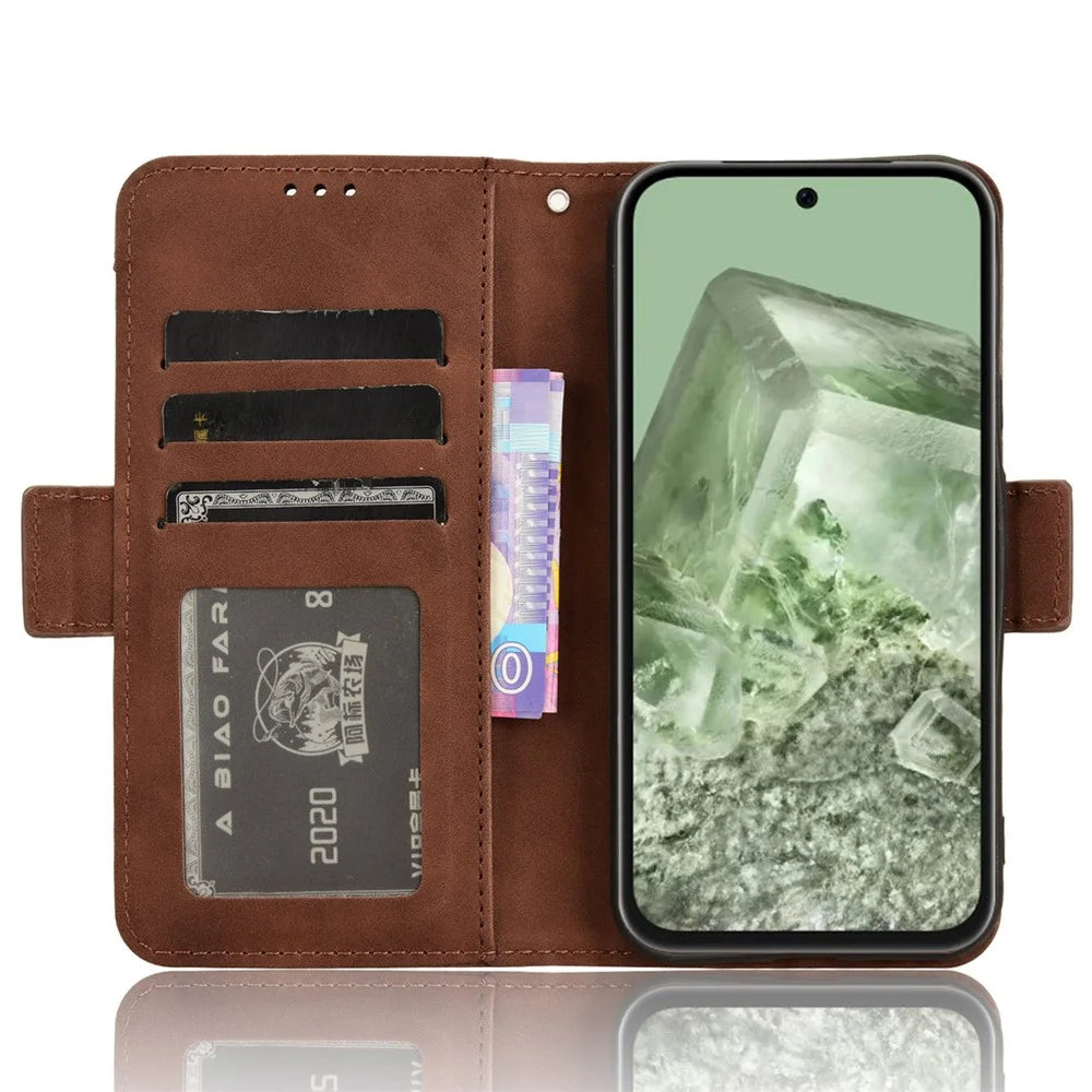 For Google Pixel 8a Slim-Fit Cover Leather Phone Case Wallet Stand Shell - Brown - 2