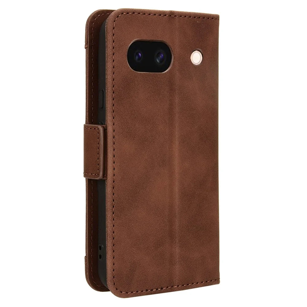 For Google Pixel 8a Slim-Fit Cover Leather Phone Case Wallet Stand Shell - Brown - 6