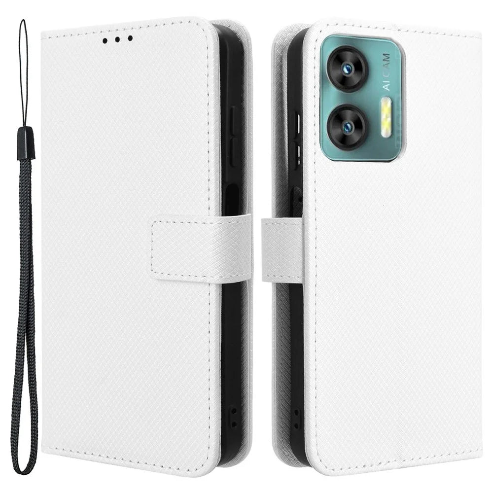 For Oukitel C35 / C36 Case Wallet Diamond Texture Anti-drop Phone Cover - White - 1