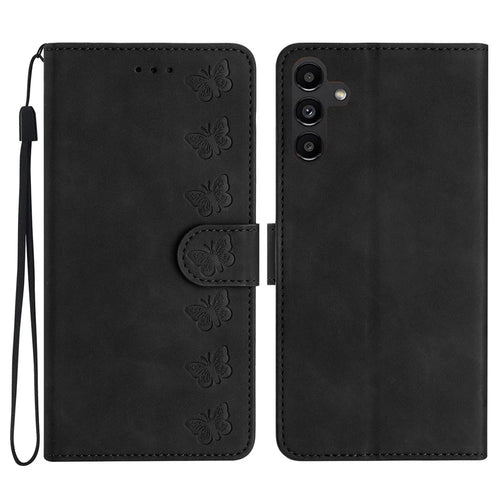 For Samsung Galaxy A05s 4G PU Leather Phone Stand Cover Case Imprinted Butterfly Wallet - Black - 1