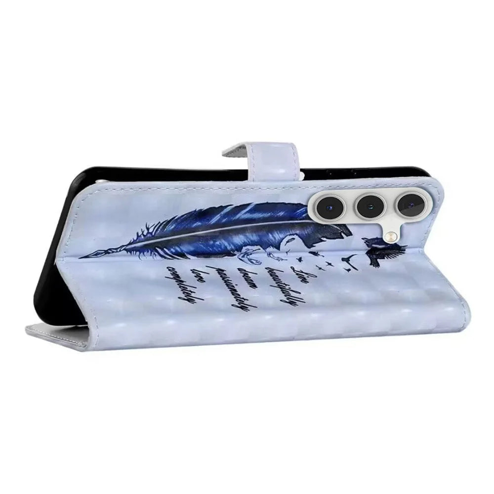 For Samsung Galaxy A15 5G Case Leather Anti-Drop 3D Pattern Printing Phone Cover - Blue Feather - 4