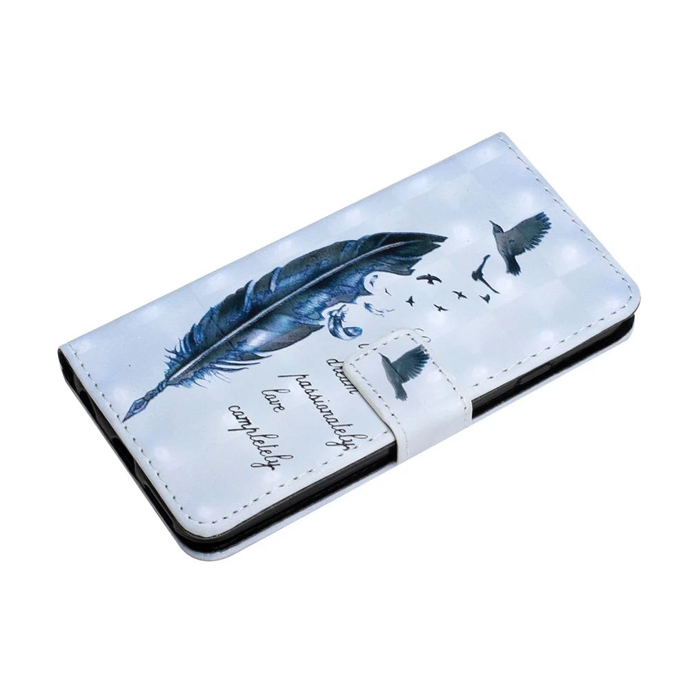 For Samsung Galaxy A15 5G Case Leather Anti-Drop 3D Pattern Printing Phone Cover - Blue Feather - 5