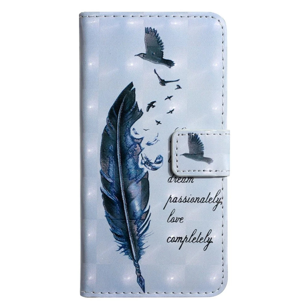 For Samsung Galaxy A15 5G Case Leather Anti-Drop 3D Pattern Printing Phone Cover - Blue Feather - 7