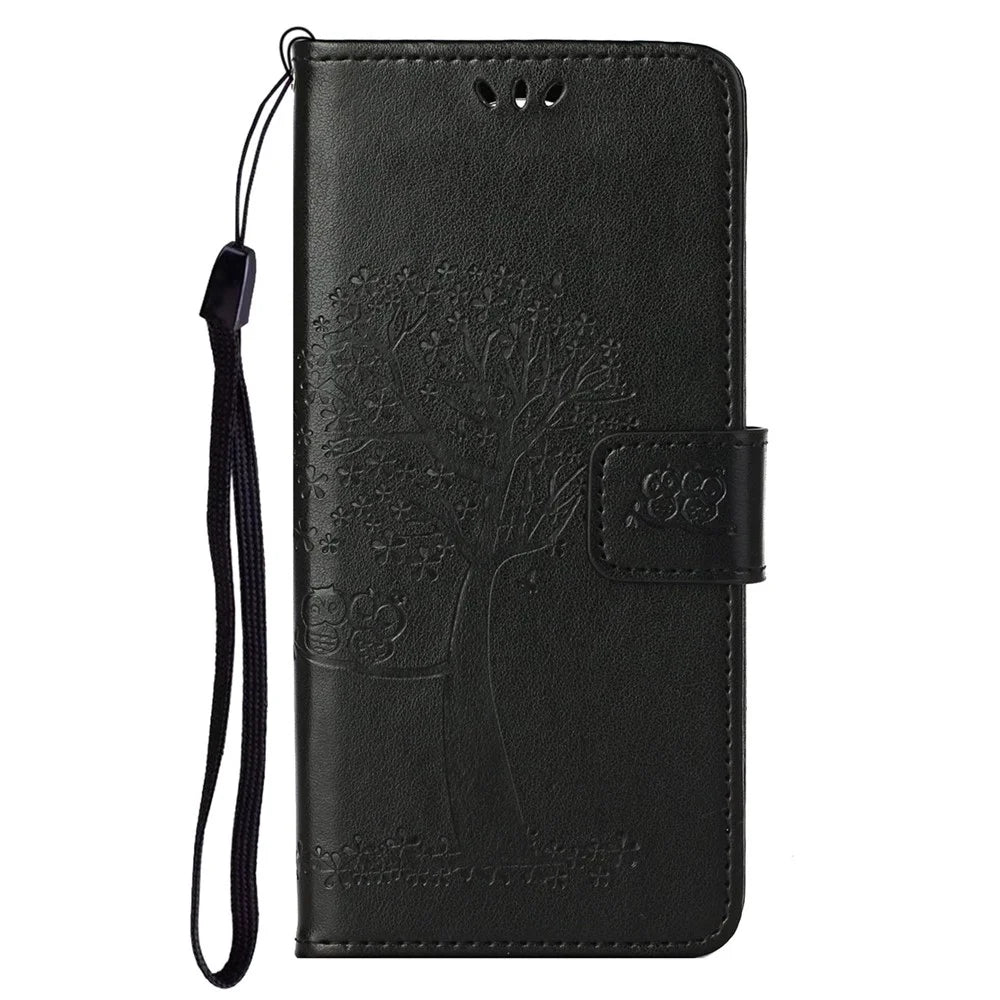 For Samsung Galaxy S24 Ultra Case Owl Tree Imprinted PU Leather Phone Wallet Cover - Black - 4