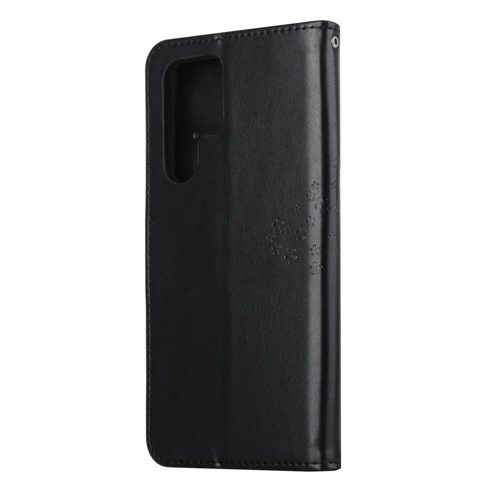 For Samsung Galaxy S24 Ultra Case Owl Tree Imprinted PU Leather Phone Wallet Cover - Black - 5