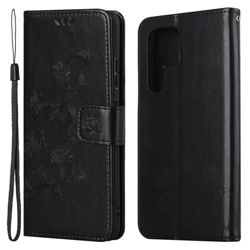 For Samsung Galaxy S24 Ultra Case Imprinted PU Leather Drop Resistant Phone Cover - Black - 1