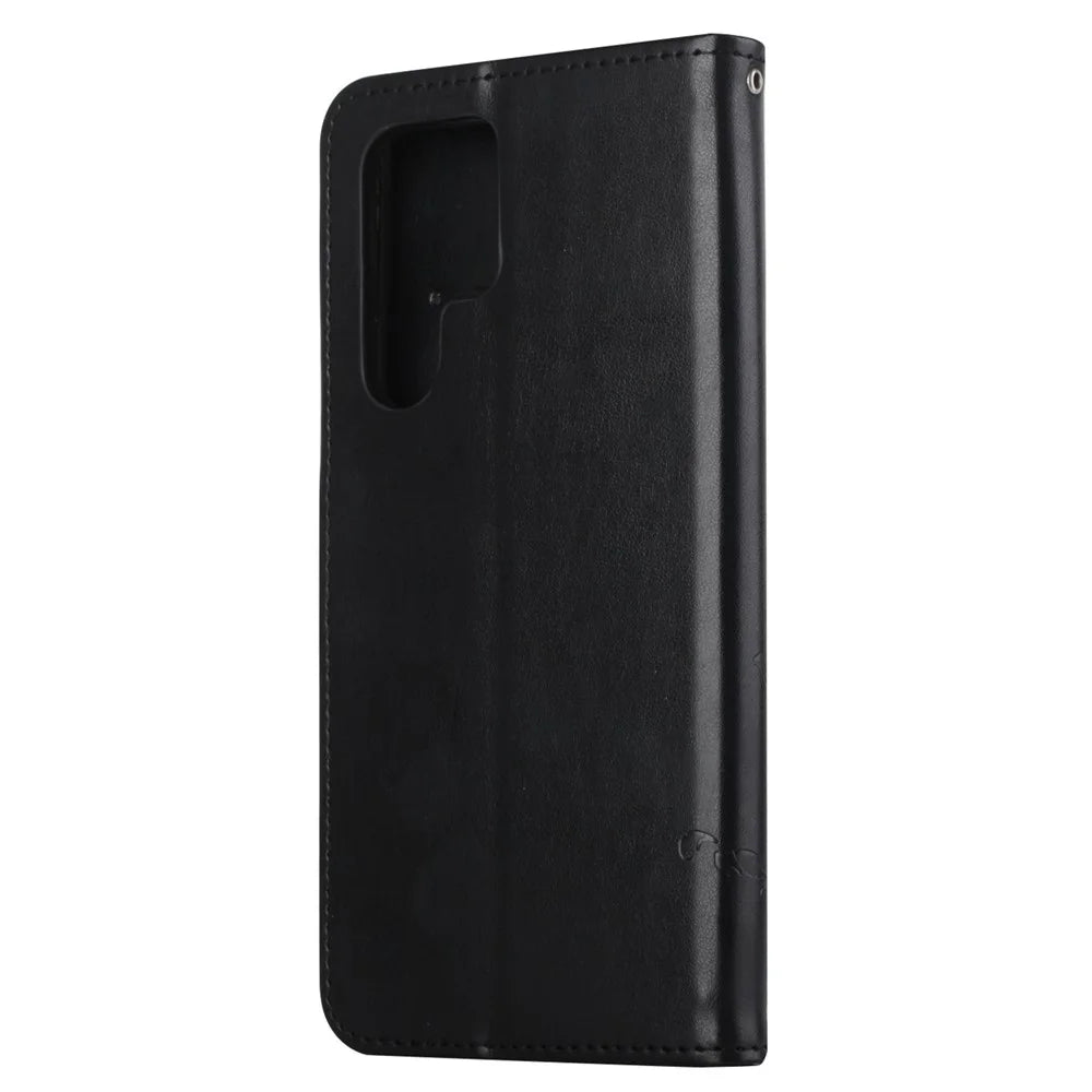 For Samsung Galaxy S24 Ultra Case Imprinted PU Leather Drop Resistant Phone Cover - Black - 5