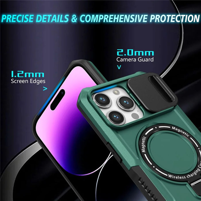 For iPhone 14 Pro Max Case Lens Protection Kickstand Magnetic Phone Cover - Blackish Green - 3