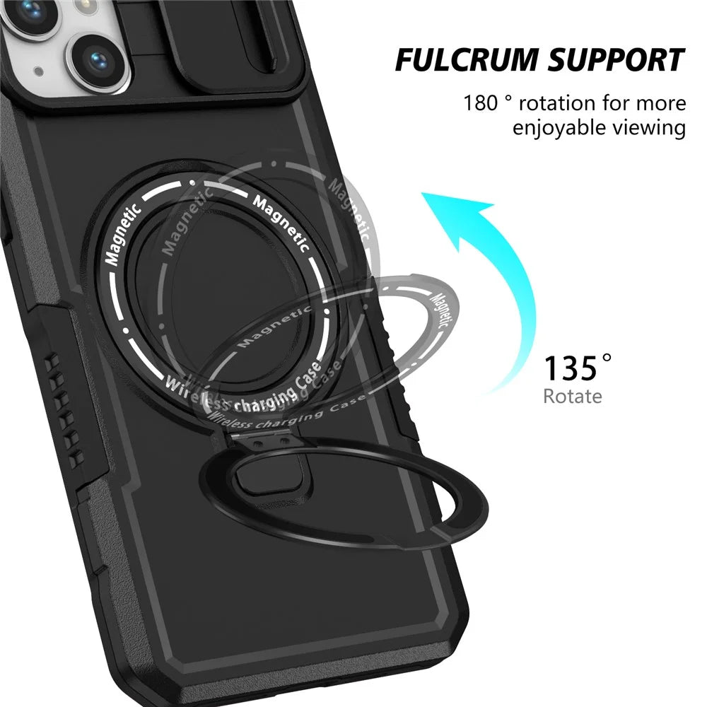 For iPhone 14 Plus Case with Sliding Camera Cover Kickstand Magnetic Phone Shell - Black - 6