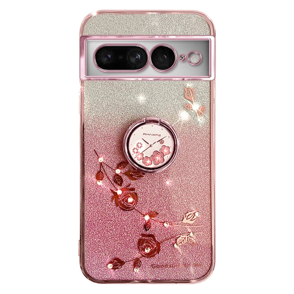 KADEM For Google Pixel 7 Pro 5G Cover Soft TPU Phone Case with Ring Kickstand - Rose Gold - 1