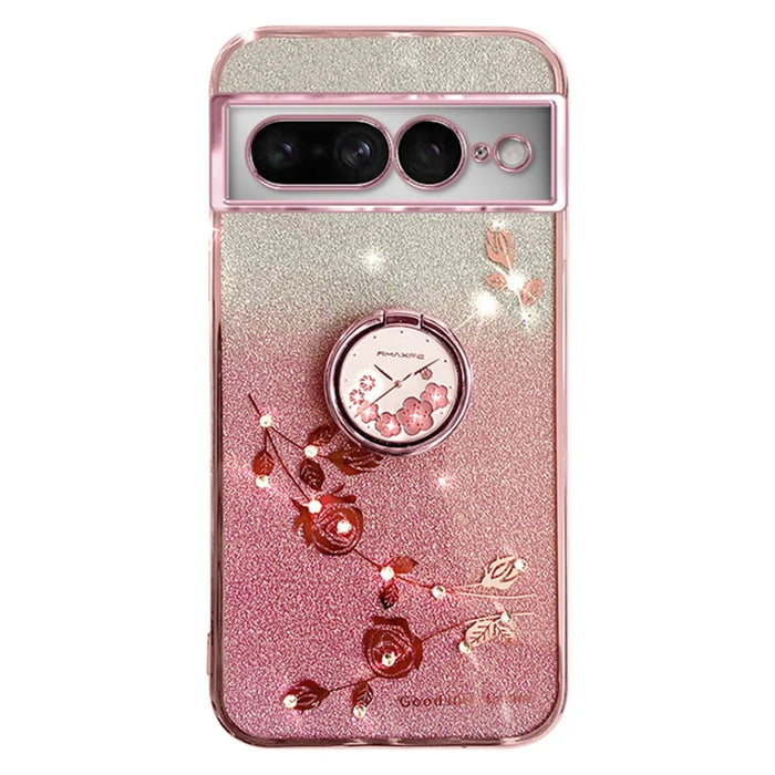 KADEM For Google Pixel 7 Pro 5G Cover Soft TPU Phone Case with Ring Kickstand - Rose Gold - 1
