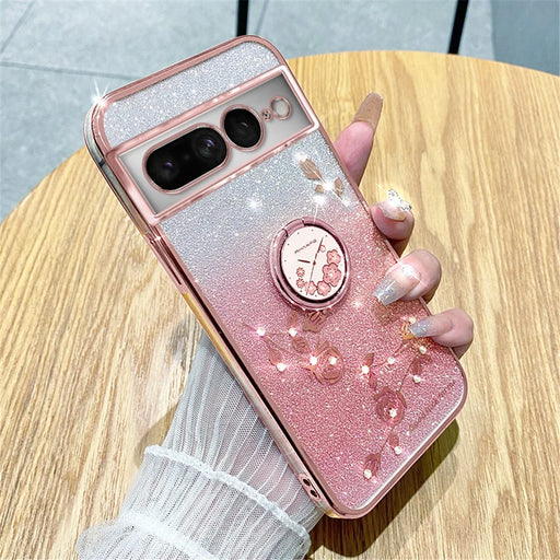 KADEM For Google Pixel 7 Pro 5G Cover Soft TPU Phone Case with Ring Kickstand - Rose Gold - 2