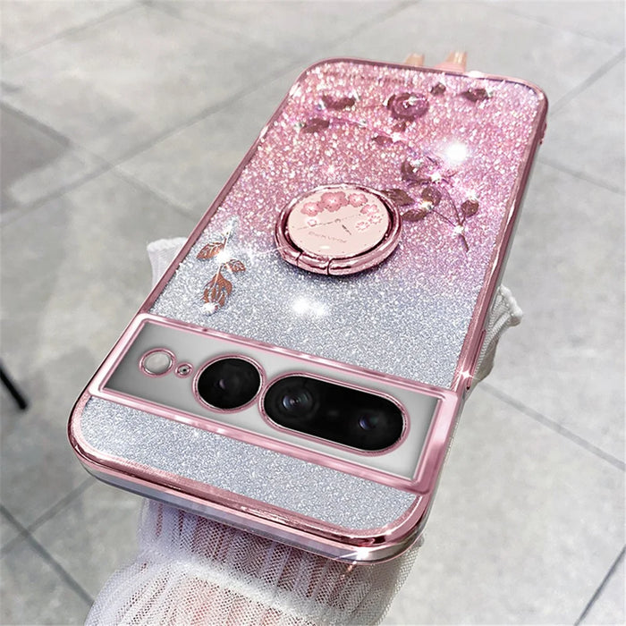 KADEM For Google Pixel 7 Pro 5G Cover Soft TPU Phone Case with Ring Kickstand - Rose Gold - 3