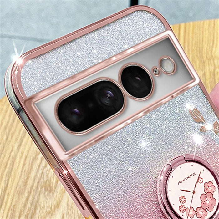 KADEM For Google Pixel 7 Pro 5G Cover Soft TPU Phone Case with Ring Kickstand - Rose Gold - 4