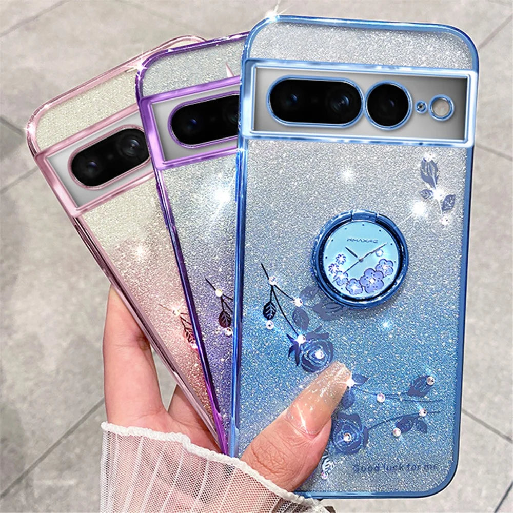KADEM For Google Pixel 7 Pro 5G Cover Soft TPU Phone Case with Ring Kickstand - Rose Gold - 7