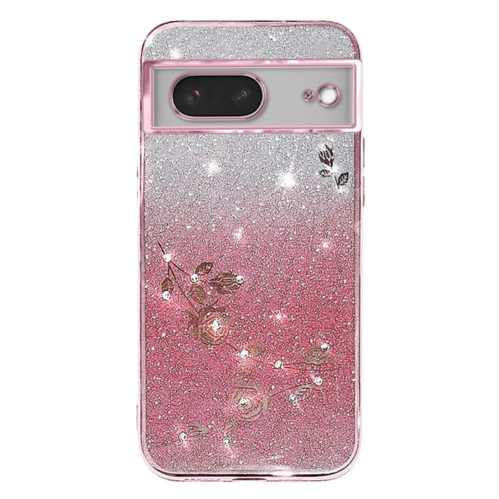 KADEM For Google Pixel 8 Case TPU Glitter Smartphone Back Cover with Strap - Rose Gold - 2