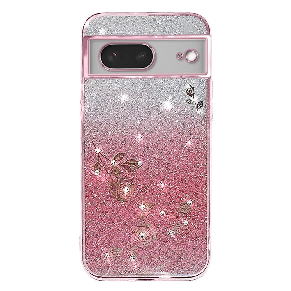 KADEM For Google Pixel 7 5G Case Flower Decor TPU Phone Protection Cover with Strap - Rose Gold - 2