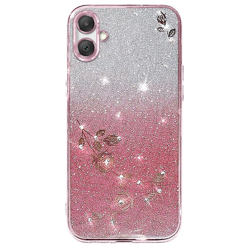 KADEM For Samsung Galaxy A05 4G Case Rhinestone Flower Glitter TPU Smartphone Cover - Rose Gold - 1