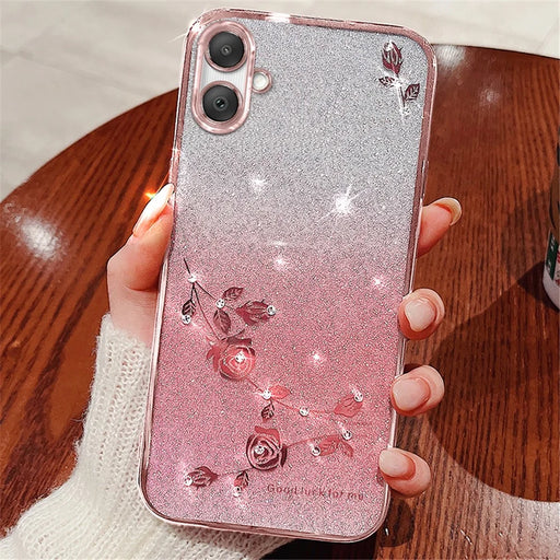 KADEM For Samsung Galaxy A05 4G Case Rhinestone Flower Glitter TPU Smartphone Cover - Rose Gold - 2