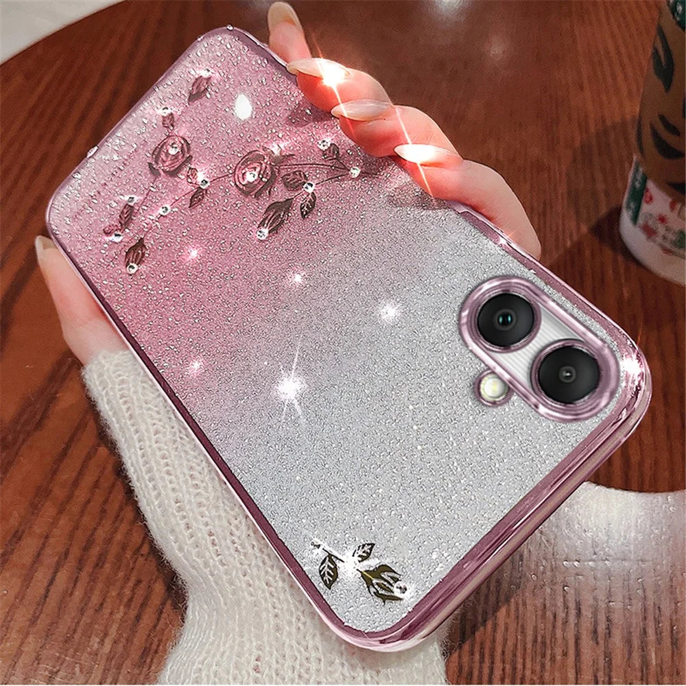 KADEM For Samsung Galaxy A05 4G Case Rhinestone Flower Glitter TPU Smartphone Cover - Rose Gold - 3