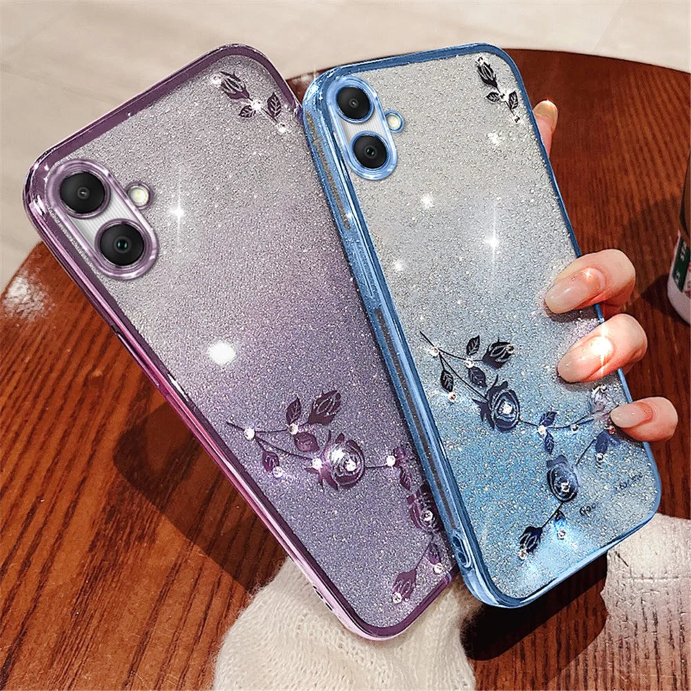 KADEM For Samsung Galaxy A05 4G Case Rhinestone Flower Glitter TPU Smartphone Cover - Rose Gold - 5