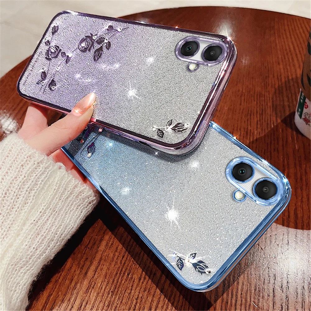 KADEM For Samsung Galaxy A05 4G Case Rhinestone Flower Glitter TPU Smartphone Cover - Rose Gold - 6