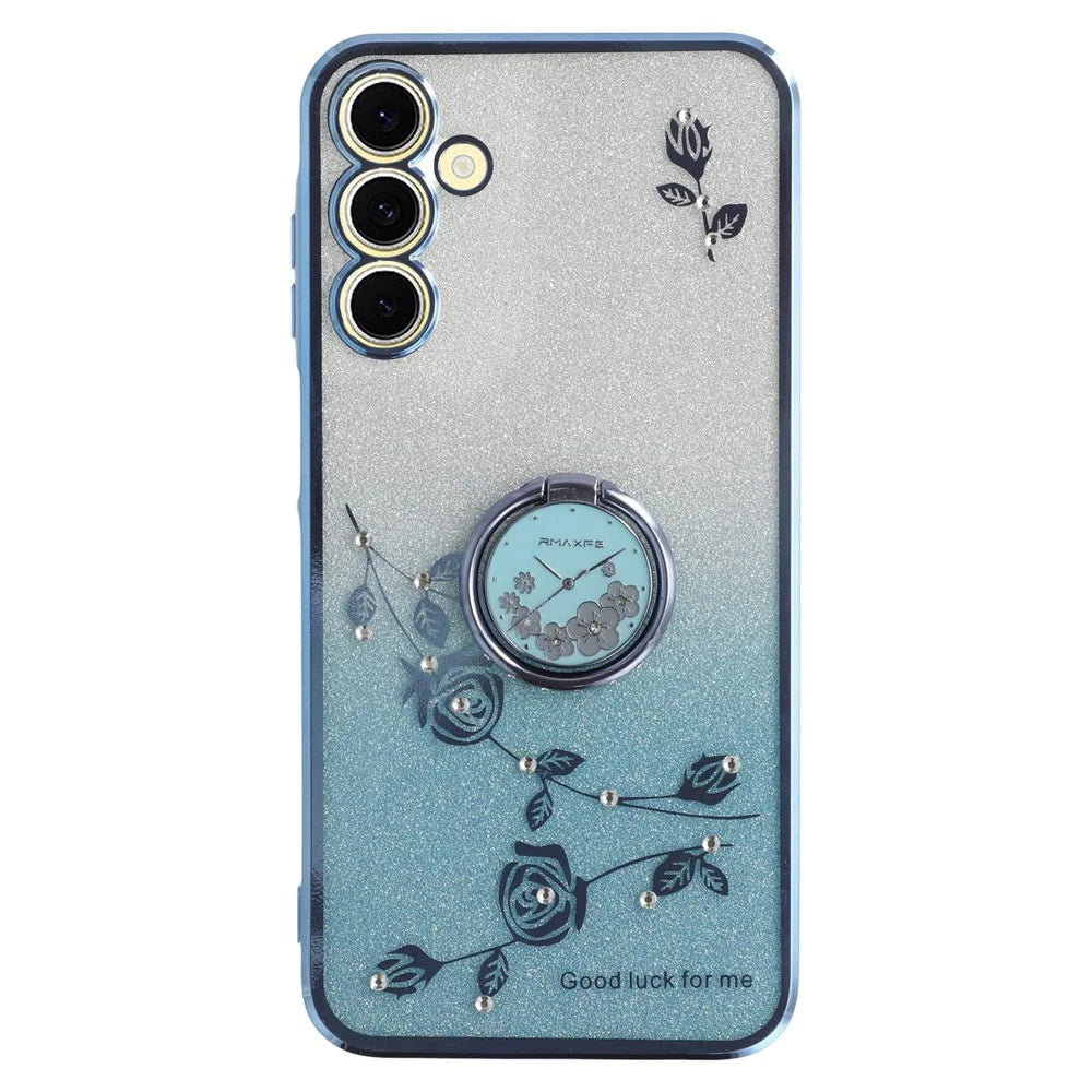 KADEM For Samsung Galaxy A05s 4G TPU Case Rhinestone Flower Phone Kickstand Cover - Blue - 1