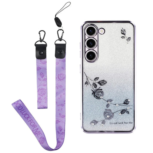 KADEM For Samsung Galaxy S22 5G Case Glitter Phone TPU Cover with Strap - Purple - 1