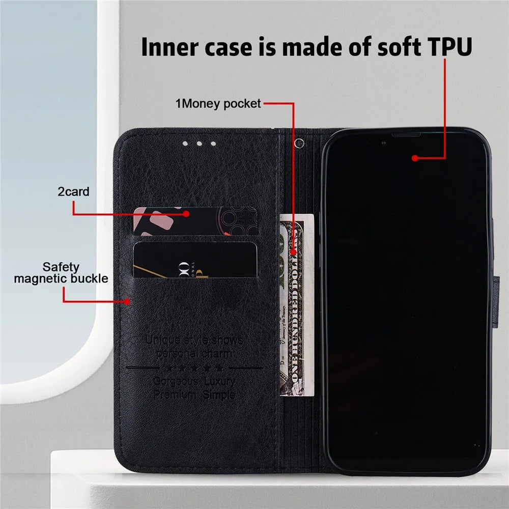 For Samsung Galaxy A05s 4G Slim-Fit Phone Case PU Leather Wallet Cell Phone Stand Cover - Black - 3