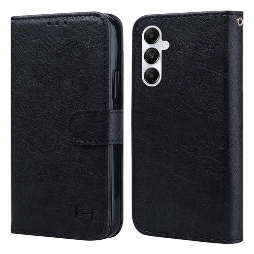 For Samsung Galaxy A15 4G Case Solid Color Phone Stand Cover PU Leather Wallet Shell - Black - 1