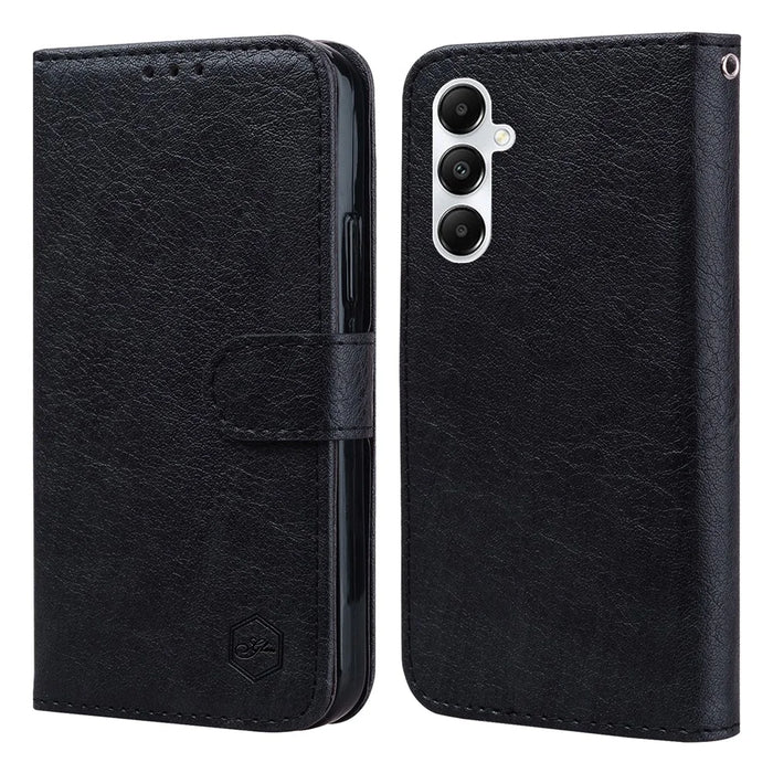 For Samsung Galaxy A15 4G Case Solid Color Phone Stand Cover PU Leather Wallet Shell - Black - 1