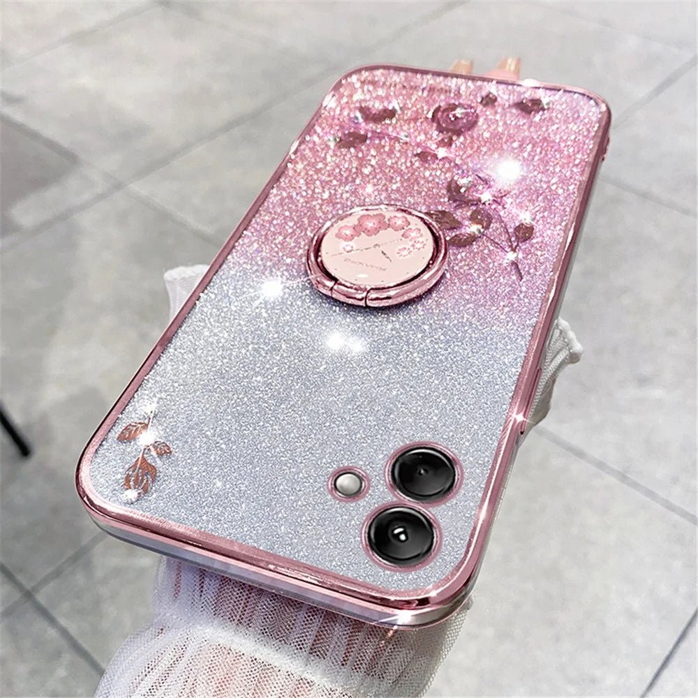 KADEM For Samsung Galaxy F14 5G / M14 5G TPU Case Glitter Cellphone Kickstand Cover - Rose Gold - 2