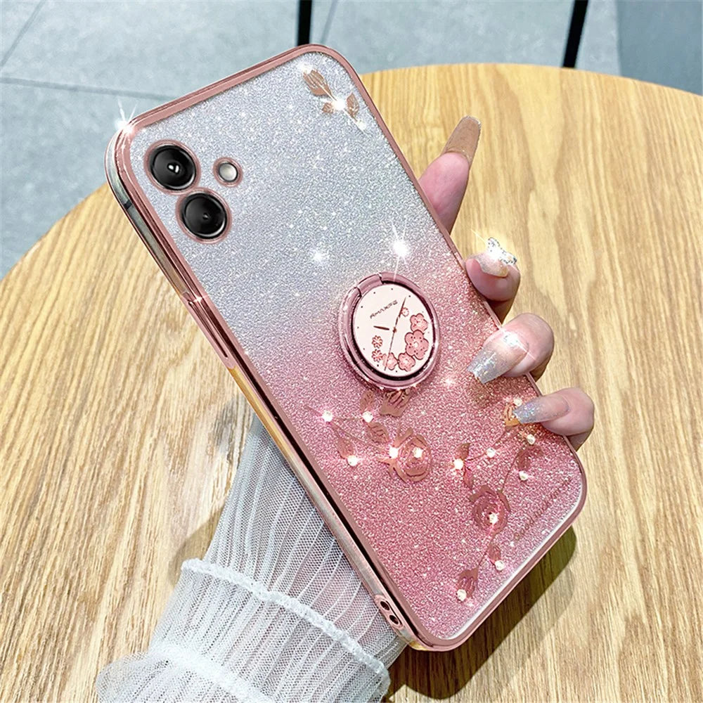 KADEM For Samsung Galaxy F14 5G / M14 5G TPU Case Glitter Cellphone Kickstand Cover - Rose Gold - 3