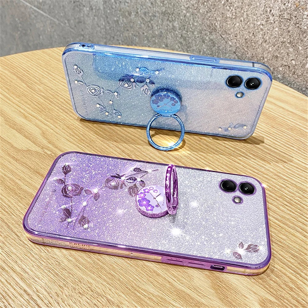 KADEM For Samsung Galaxy F14 5G / M14 5G TPU Case Glitter Cellphone Kickstand Cover - Rose Gold - 4